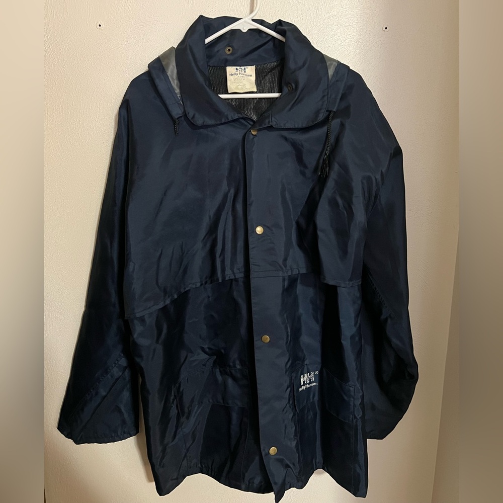HELLY HANSEN Vintage Classic Button Down Rain Jacket Navy Blue Men's Size XL GUC